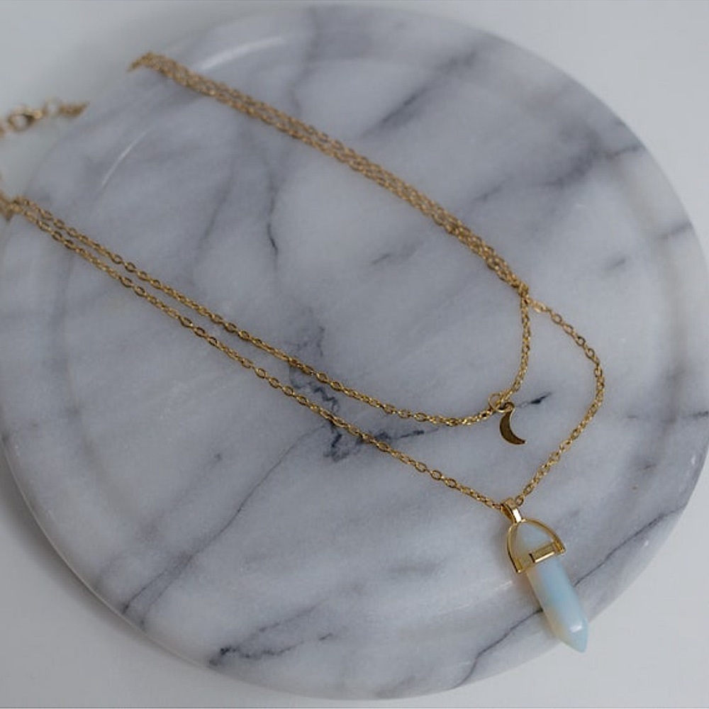 Crystal and moon double stranded necklace